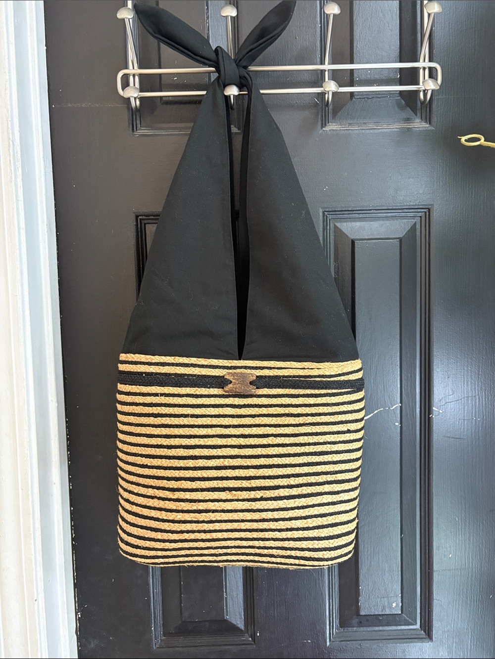 Black and Natural Straw Stripe Men’s Sling Bag